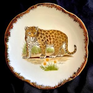 Endangered Animal Plate Japan Gold Scalloped Edge Leopard